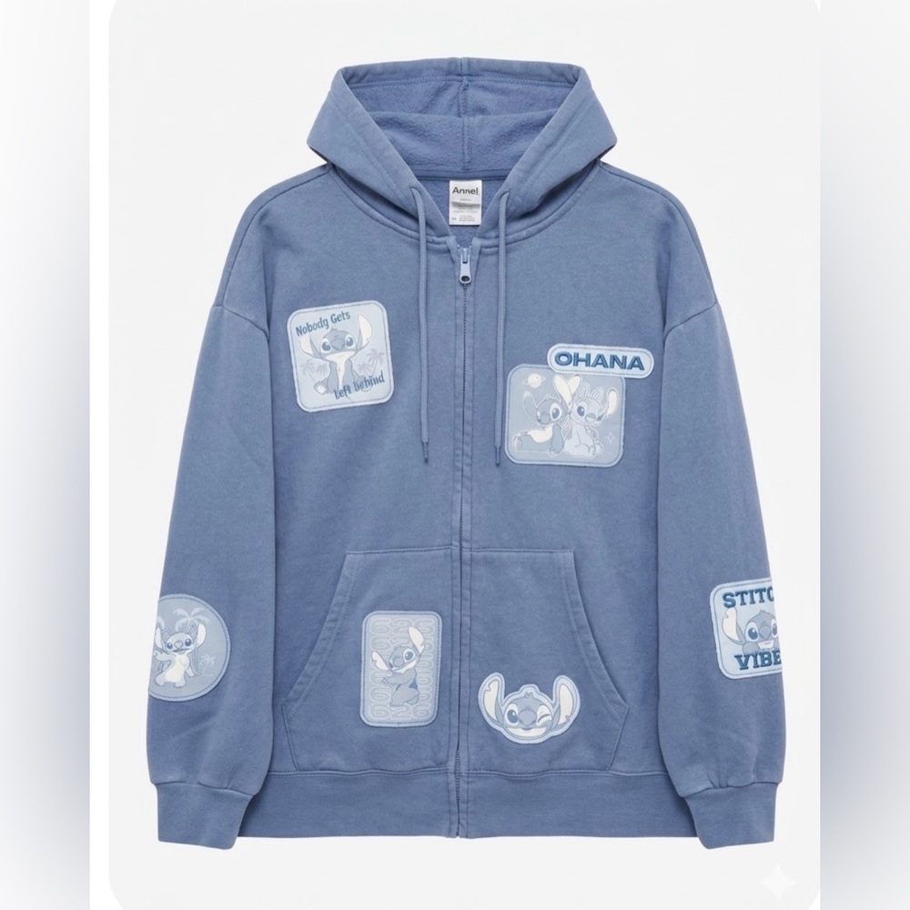 Disney Stirch Multi Patch Zip Hoodie Women’s XL Cream Fleece